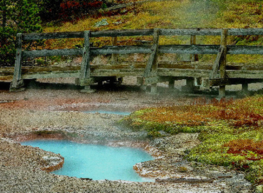 Hot spring with bridge